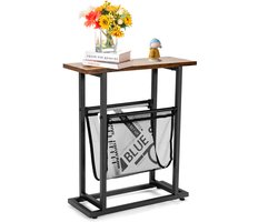 COSTWAY Smal, kleine bijzettafel met tijdschriftenhouder en stalen frame, industrieel nachtkastje, koffietafel, theetafel, voor woonkamer, slaapkamer, kantoor, vintage bruin + zwart