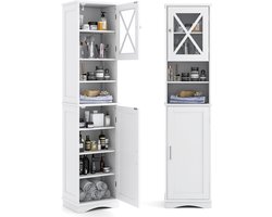 COSTWAY Smal, vrijstaande hoge kast met 5 verstelbare planken en 2 deuren, badkamerkast voor badkamer, woonkamer, 40 x 30 x 170,5 cm