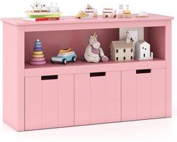 COSTWAY Speelgoedkast voor kinderen, commode met 3 laden, speelgoedorganizer voor kinderkamer en woonkamer, houten opbergkast (roze, 102 x 33 x 62 cm)