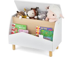 COSTWAY Speelgoedkist van hout met plank, speelgoedkist met deksel, opbergkist, speelgoedbox voor kinderspeelgoed, speelgoedopslag voor kinderkamer, speelkamer, 60 x 30 x 44 cm, wit