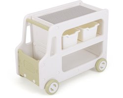 COSTWAY Speelgoedrek met wieltjes, voor de auto, 2 niveaus, kinderrek met 2 opbergdozen, planken en planken, boekenrek voor kinderen, speelgoedorganizer voor kinderkamer, speelkamer, 73 x 42 x 56 cm