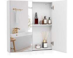 COSTWAY Spiegelkast badkamer, wandkast badkamerkast met spiegel, wandkast badkamer spiegel hout voor badkamer, 62 x 11.5 x 65cm, wit