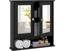 COSTWAY Spiegelkast voor badkamer, badkamerkast met spiegel, badkamerkast met in hoogte verstelbare plank, badkamerspiegel, hangkast, badkamermeubel, badkamerspiegelkast (zwart)