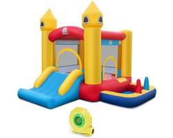 COSTWAY Springkasteel met blazer, glijbaan, springgebied, basketbalmand, ballenbad, ringworpen, balwerpen en oceaanballen, kinderspringslot voor binnen en buiten, 306 x 288 x 239 cm