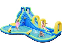 COSTWAY Springkasteel, opblaasbaar, waterspeelcentrum met glijbaan, opblaasbaar, kinderbadje, 478 x 366 x 242 cm (alleen springkasteel)