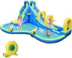 COSTWAY Springkasteel, waterglijbaan, speelzwembad, opblaasbaar waterspeelcentrum met glijbaan, opblaasbaar waterpark, peuterbad, 478 x 366 x 242 cm