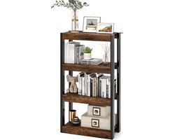 COSTWAY Staande rek hout met metalen frame, Boekenrek met 2 anti-kantelsets & open schappen, vrijstaand keukenrek voor woonkamer, keuken en werkkamer (Bruin, 4 lagen)