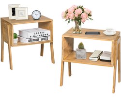 COSTWAY Stapelbaar nachtkastje van bamboe, set van 2, bijzettafel met open vak, nachtkastje, banktafel, nachtkastje voor slaapkamer, woonkamer