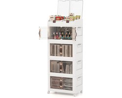 COSTWAY Stapelboxen, opbergdoos met deksel, wielen en deuren, opbergdozen stapelbaar, kunststof doos, opvouwbaar, kunststof opbergdozen (4 dozen, 54,5 x 34,5 x 132 cm)