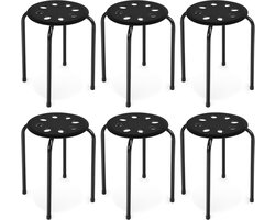 COSTWAY Stapelkruk, set van 6, stapelbare metalen kruk, eetkamerkruk, kruk voor thuis, kantoor, klaslokaal, 44,5 cm zithoogte (zwart)