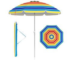 Costway Strandparasol, 182 cm, strandparasol, tuinparasol, windbestendig, stevig, UPF 50+, 30 graden knikbaar, zonwering, met grondpen en draagtas voor balkon, tuin en terras