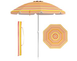 Costway Strandparasol, 182 cm, strandparasol, tuinparasol, windbestendig, stevig, UPF 50+, 30 graden knikbaar, zonwering, met grondpen en draagtas voor balkon, tuin en terras
