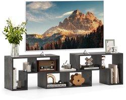 COSTWAY Televisiekast, 3-delig, vrij te combineren, houten televisietafel voor tv's tot 65 inch, tv-lowboard, hoekplank, uittrekbaar, boekenkast, opbergrek, multifunctioneel (grijs, 134-180) x 30 x 43