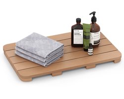 COSTWAY Toiletmat van HIPS houten design, badmat, belastbaar tot 150 kg, antislip, saunamat, waterdicht, voor binnen en buiten