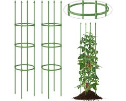 COSTWAY Tomaten Klimhulp, set van 2, verstelbare hoogte, 6 ringen, tomatenkooi, plantenkooi, tuin, plantensteun voor klimplanten, komkommers, bloemen, metaal en kunststof, groen, 145 cm hoog