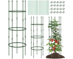 COSTWAY Tomaten Klimhulp, set van 3, verstelbare hoogte, 3 ringen, tomatenkooi, plantenkooi, tuin, plantensteun voor klimplanten, komkommers, bloemen, metaal en kunststof, groen (154 cm hoog)