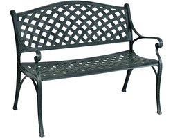COSTWAY Tuinbank, gegoten aluminium loveseat bank met armleuning, metalen rooster ontwerp zitting en rugleuning, buitenmeubilair anti roest antieke metalen parkbank 2-zits voor patio achtertuin veranda balkon gazon park