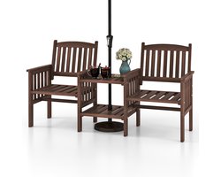 COSTWAY Tuinbank met tafel, 2-zits, houten bank met parasolgat, zitbank van dennenhout, belastbaar tot 330 kg, terrasbank voor balkon, tuin, terras, 165 x 60 x 88 cm