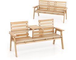 COSTWAY Tuinbank met tafel, houten bank voor 2-3 personen, zitbank met inklapbare middentafel, parkbank van hout tot 320 kg belastbaar, terrasbank voor balkon, tuin, 160 x 64 x 86 cm, naturel