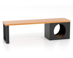 COSTWAY Tuinbank, metaal, weerbestendig, 3-zits zitbank met kattenhuis, balkonbank zonder rugleuning, metalen bank tot 450 kg belastbaar, terrasbank voor tuin, balkon, terras, 150 x 38 x 44 cm