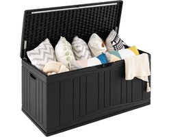 COSTWAY Tuinbox, 300 liter, opbergbox met afsluitbaar deksel en gasdrukveren, opbergdoos, weerbestendig, kussenbox voor pakketbezorging, tuingereedschap, kussens en zwembadaccessoires (zwart)