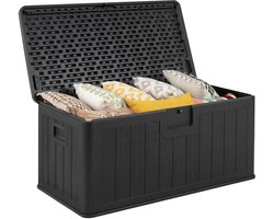 COSTWAY Tuinbox, 378 liter, waterdicht, voor tuin met afsluitbaar deksel, opbergdoos voor kussens en tuingereedschap, kussenbox buiten voor terras, balkon, tuin (zwart)