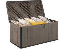 COSTWAY Tuinbox, 378 liter, waterdicht, voor tuin met afsluitbaar deksel, opbergdoos voor kussens en tuingereedschap, kussenbox outdoor, voor terras, balkon, tuin (bruin)