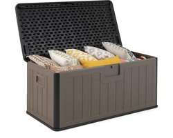COSTWAY Tuinbox, 378 liter, waterdicht, voor tuin met afsluitbaar deksel, opbergdoos voor kussens en tuingereedschap, kussenbox voor buiten, voor terras, balkon, tuin (zwart + bruin)