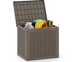 COSTWAY Tuinbox, 96 liter, opbergbox met afsluitbaar deksel en rotanlook, waterdichte opbergdoos, kussenbox voor zwembadaccessoires, tuingereedschap, pakketbezorging, tuinmeubelen, bruin