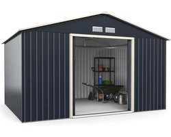 COSTWAY Tuinhuis - Metalen Tuinschuur 340 x 255 x 210 cm - Afsluitbaar - Met Schuifdeur en 4 Ventilatieopeningen - Voor Grasmaaier en Fietsen - Metaal - Voor Buiten