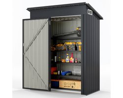 COSTWAY Tuinhuis van metaal, 150 x 90,5 x 185 cm, 1,5 m³, gereedschapsschuur met lessenaarsdak en deur, afsluitbaar, tuinhuisje, tuinschuur, outdoor, donkergrijs