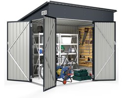 COSTWAY Tuinhuis van metaal, 225 x 161 x 197 cm, gereedschapsschuur met voordeur, zijdeur en lessenaarsdak, afsluitbaar, tuinhuisje, tuinschuur, outdoor
