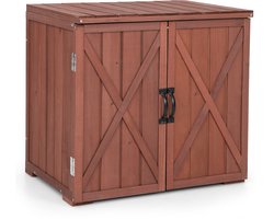 COSTWAY Tuinkast van hout, buitenkast, 77 x 56 x 72 cm, gereedschapskast met dubbele deuren en handgrepen, gereedschapsschuur voor tuin, balkonkast, terraskast, bruin