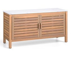 COSTWAY Tuinkast van hout, terraskast met kunstmarmeren plaat, plank en verstelbare voetkussens, outdoor opbergkast voor tuin, terras, 109 x 40 x 60 cm