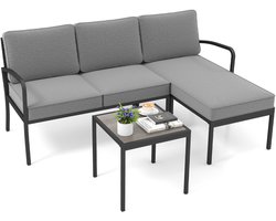 COSTWAY Tuinlounge 3-delig, tuinmeubelset, outdoor lounge met tafel en kussens, terrasmeubels, zitgroep voor tuin, terras, balkon