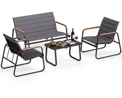 COSTWAY Tuinmeubelset, Loungemeubelen voor buiten, Balkonmeubelen voor kleine balkons, Zitgroep met 2 stoelen, bank, tafel en kussens, Terrasmeubelen, Tuinset voor balkon, terras, tuin