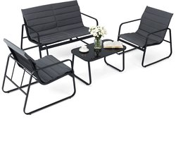 COSTWAY Tuinmeubelset, Loungemeubelen voor buiten, Balkonmeubelen voor kleine balkons, Zitgroep met 2 stoelen, bank, tafel en kussens, Terrasmeubelen, Tuinset voor terras, Tuin