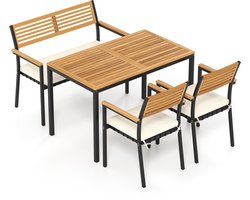 COSTWAY Tuinmeubelset, terrasmeubelen incl. tuintafel met parasolgat, tuinbank & 2 stapelbare tuinstoelen met kussens, zitgroep voor 4 personen, tuinset, zitmeubilair, buiten eetset.