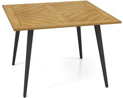 COSTWAY Tuintafel met parasolgat, 107 x 107 cm, vierkante terrastafel van acaciahout voor 4 personen, balkontafel, houten tafel, outdoor-eettafel voor balkon, terras, tuin