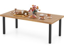 COSTWAY Tuintafel met parasolgat, 200x100cm, grote terrastafel voor 8 personen, rechthoekig balkontafel van acaciahout, outdoor eettafel voor tuin en terras.