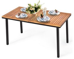 COSTWAY Tuintafel met schermgat, 140 x 75 x 76 cm, eettafel voor 6-8 personen, terrastafel met tafelblad van acaciahout, rechthoekige houten tafel met metalen frame