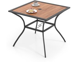 COSTWAY Tuintafel met tafelblad in houtlook, terrastafel met verstelbaar parasolgat, balkontafel voor 4 personen, outdoor eettafel voor balkon, terras, tuin, 85 x 85 x 74 cm