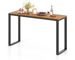 COSTWAY Tuintafel, weerbestendig, 129 x 42 cm, terrastafel met WPC-tafelblad en metalen frame, rechthoekige balkontafel, outdoor-eettafel voor balkon, terras, tuin
