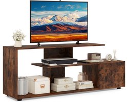 COSTWAY TV-kast, televisietafel voor tv's tot 55 inch, asymmetrische tv-meubel met legplanken en kast, lowboard, tv-plank voor woonkamer (rustiek bruin)