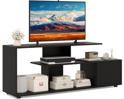 COSTWAY TV-kast, televisietafel voor tv's tot 55 inch, asymmetrische tv-meubel met legplanken en kast, lowboard, tv-rek voor woonkamer (zwart)