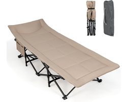 COSTWAY Veldbed met comfortabele katoenen vulling, geïntegreerd kussen en matras, inklapbaar campingbed tot 200 kg belastbaar, klapbed met zijzak, campingbed met draagtas, logeerbed