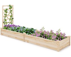 COSTWAY Verhoogd bloembed met hekwerk, bloembak met latwerk, plantenbak van dennenhout, tuinspalier met rankkast, bloempot voor klimplant, balkon, tuin, terras, natuur (235 x 63 x 102 cm)