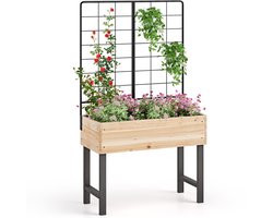COSTWAY Verhoogd bloembed met latwerk, bloembed met afvoergaten, tuinbed, plantenbak, hout, bloembak met rankrooster voor klimplanten, tuin, balkon, terras, metalen frame, 79 x 35 x 108 cm