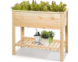 COSTWAY Verhoogd bloembed met plank, plantenbak, houten plantenbak, bloembed, kruidenbak, plantenbak, groot, kweekbed voor tuin, balkon, 92 x 41 x 81 cm