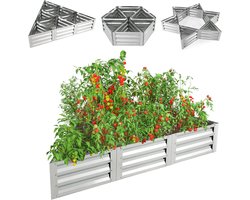 COSTWAY Verhoogd bloembed van verzinkt metaal, 6-delig, driehoekige plantenbak voor tuin, broeibed met 1 paar handschoenen, voor groenten, bloemen, kruiden, bloembed en plantenbak, zilver